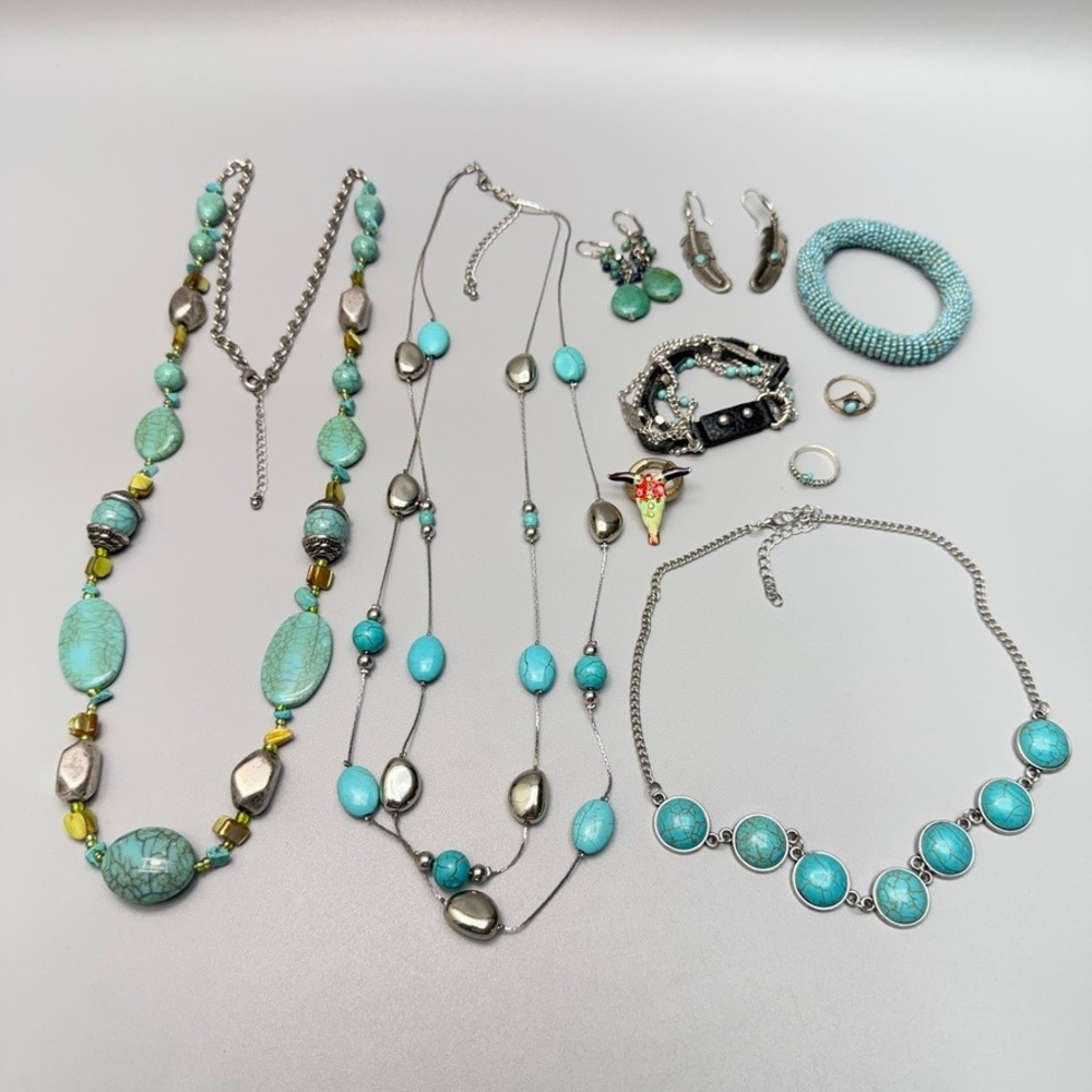 Southwestern Style Blue Silver Tone Jewelry Lot